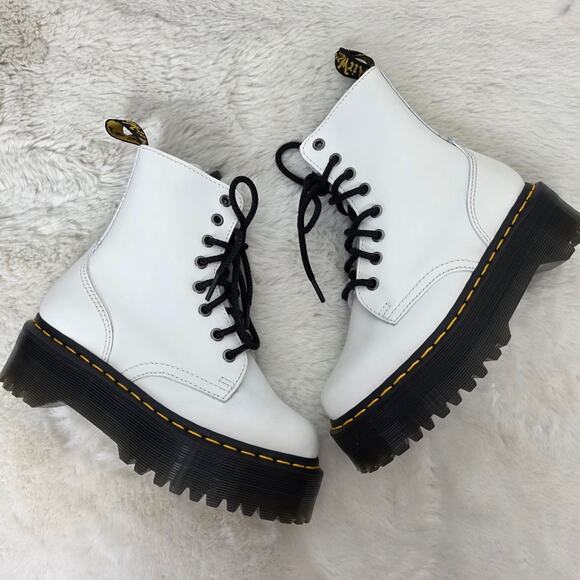 DR. MARTENS Jadon White Patent Leather Chunky Platform Boots Quad Retro US 5 - Picture 1 of 11